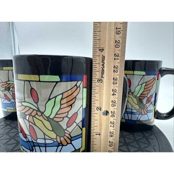 Set Of 3 Otagiri Coffee Tea Black Floral Stained Glass Duck Mug Cup Vtg - Picture 2 of 5